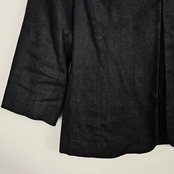 Chicos Black Linen Blend Blazer Sz 2 Large Silver Chain Collar Edgy Chic Office - Picture 6 of 11